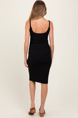 Black Double Layer Heavy Ribbed Sleeveless Maternity Dress