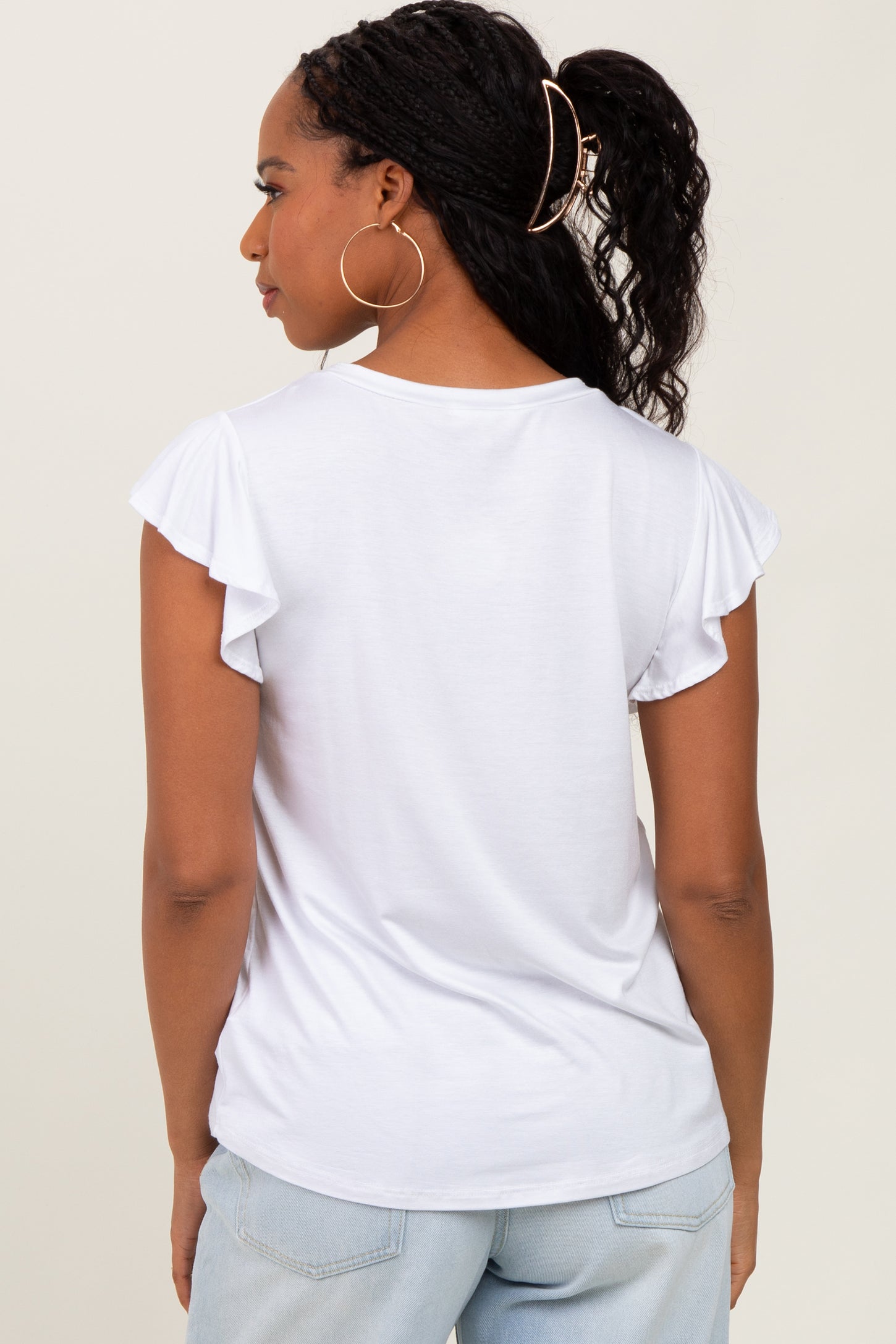 White Basic Short Flutter Sleeve Maternity Tee