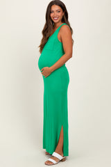 Green Basic Pocket Sleeveless Maternity Maxi Dress