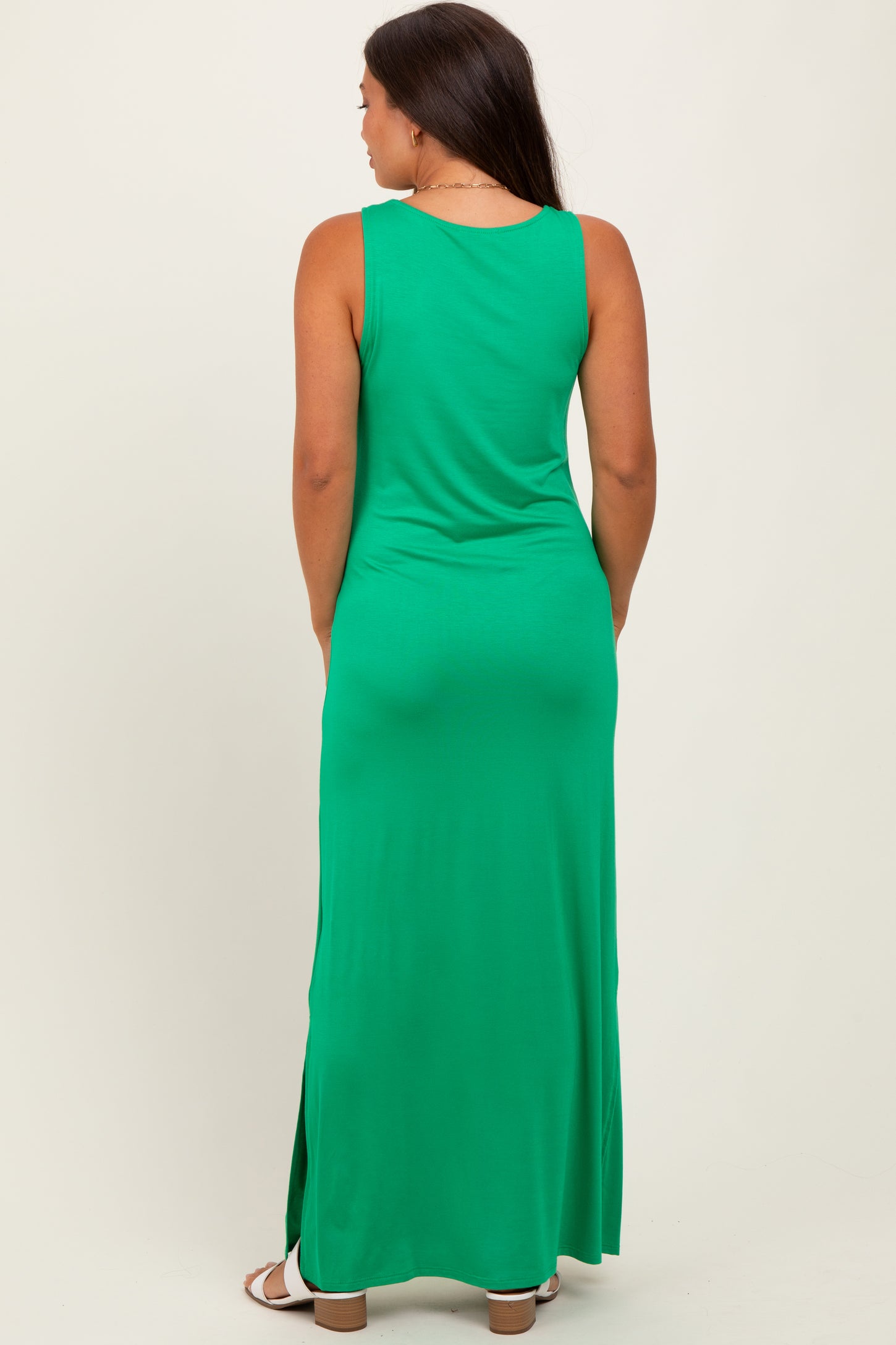 Green Basic Pocket Sleeveless Maternity Maxi Dress