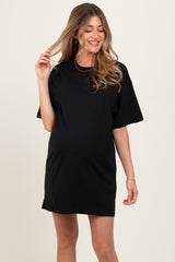 Black Crewneck Short Sleeve Maternity T-Shirt Dress