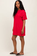 Red Crewneck Short Sleeve T-Shirt Dress