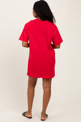 Red Crewneck Short Sleeve T-Shirt Dress