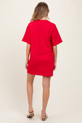 Red Crewneck Short Sleeve Maternity T-Shirt Dress