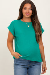 Green Rolled Cuff Maternity Short Sleeve Tee