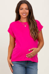 Fuchsia Rolled Short Sleeve Maternity Tee