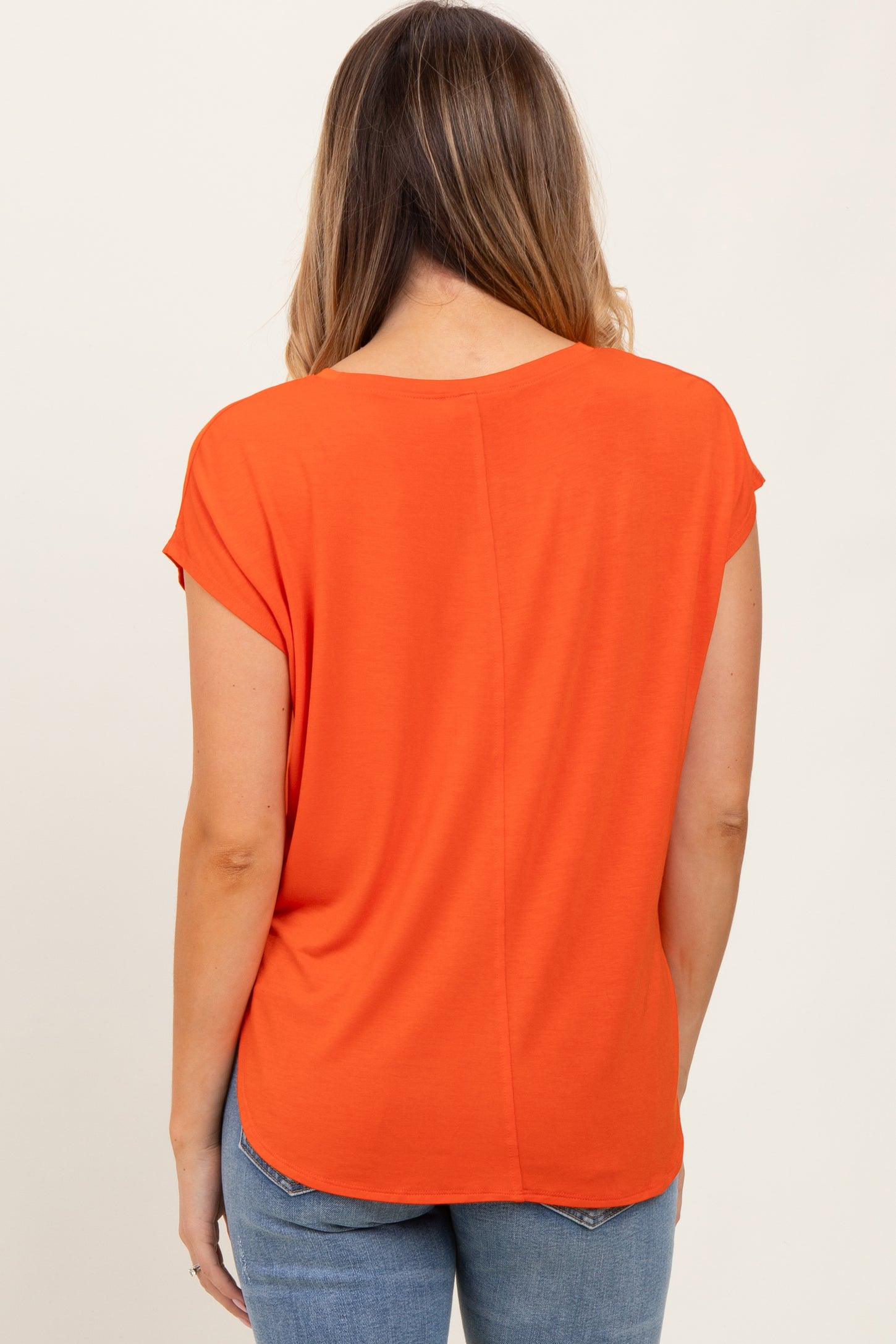 Orange Dolman Sleeve Round Neck Top