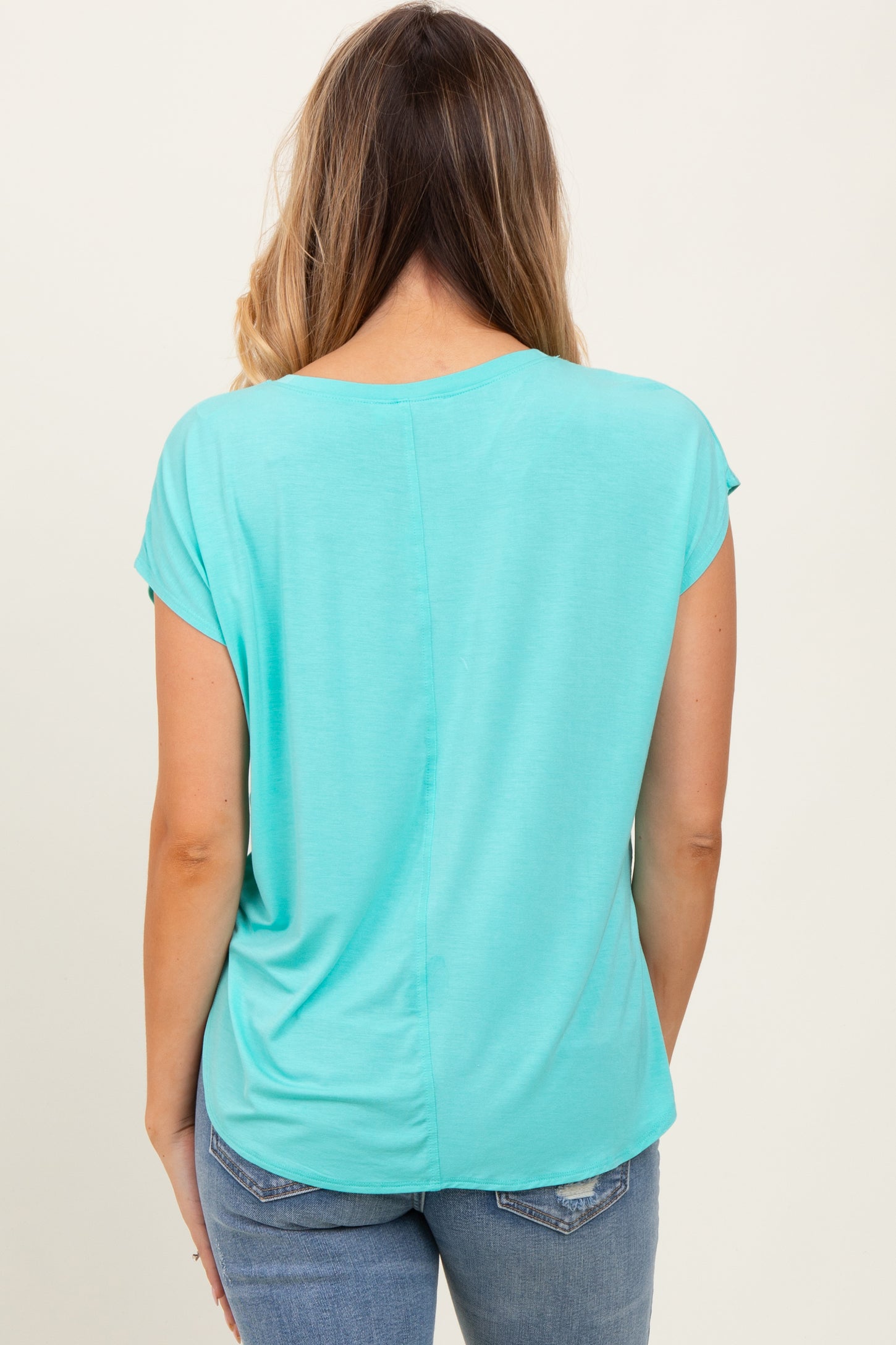 Turquoise Dolman Sleeve Round Neck Top