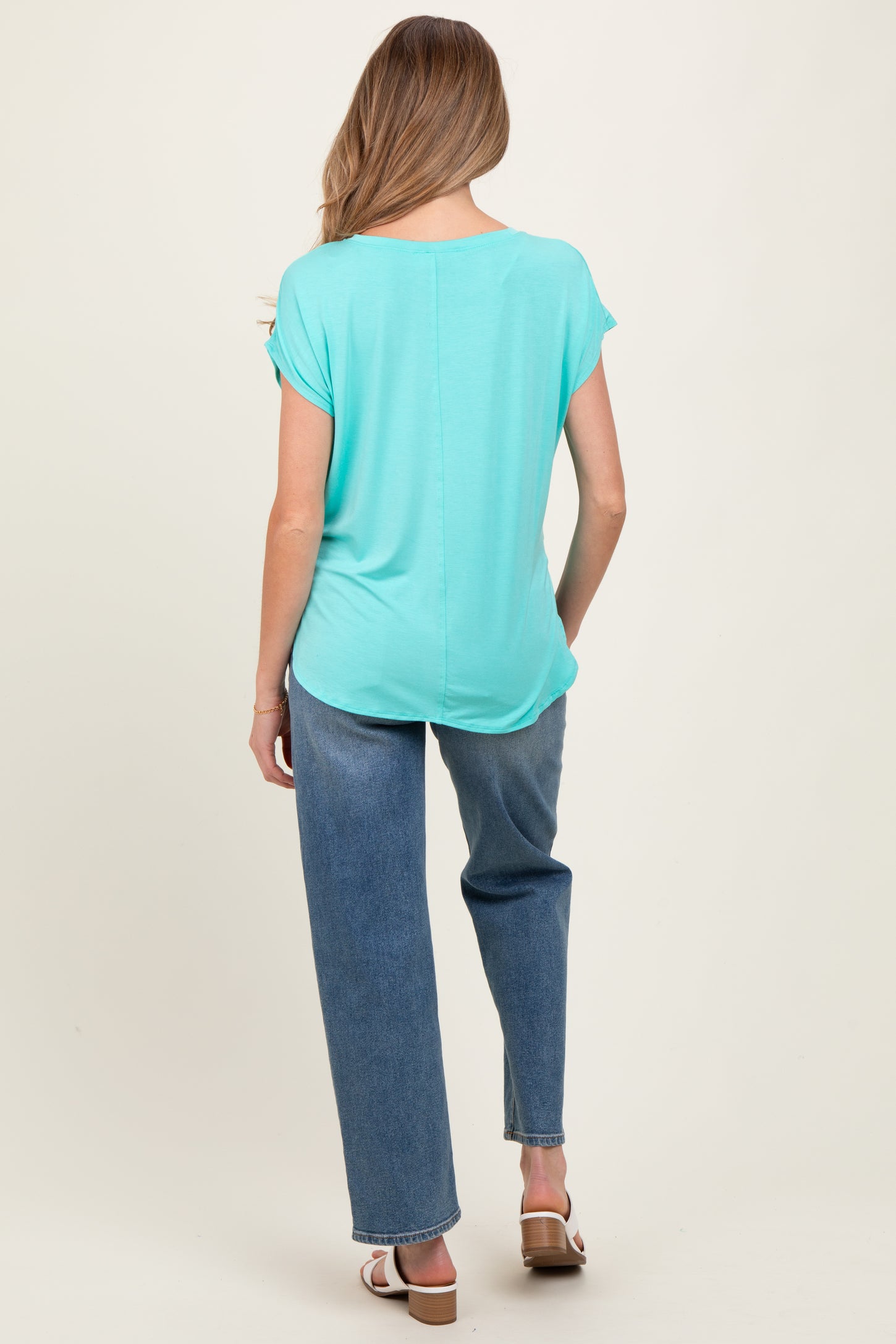Turquoise Dolman Sleeve Round Neck Maternity Top