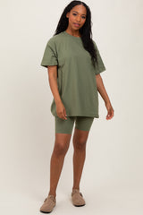 Light Olive Biker Shorts Maternity Set
