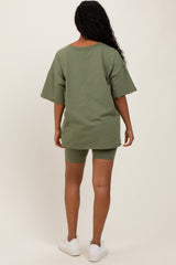 Olive Oversized V-Neck Biker Short Set