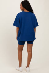 Light Navy Oversized V-Neck Biker Short Set