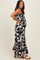 Black/Cream Printed Wide Leg Tube Maternity Jumpsuit