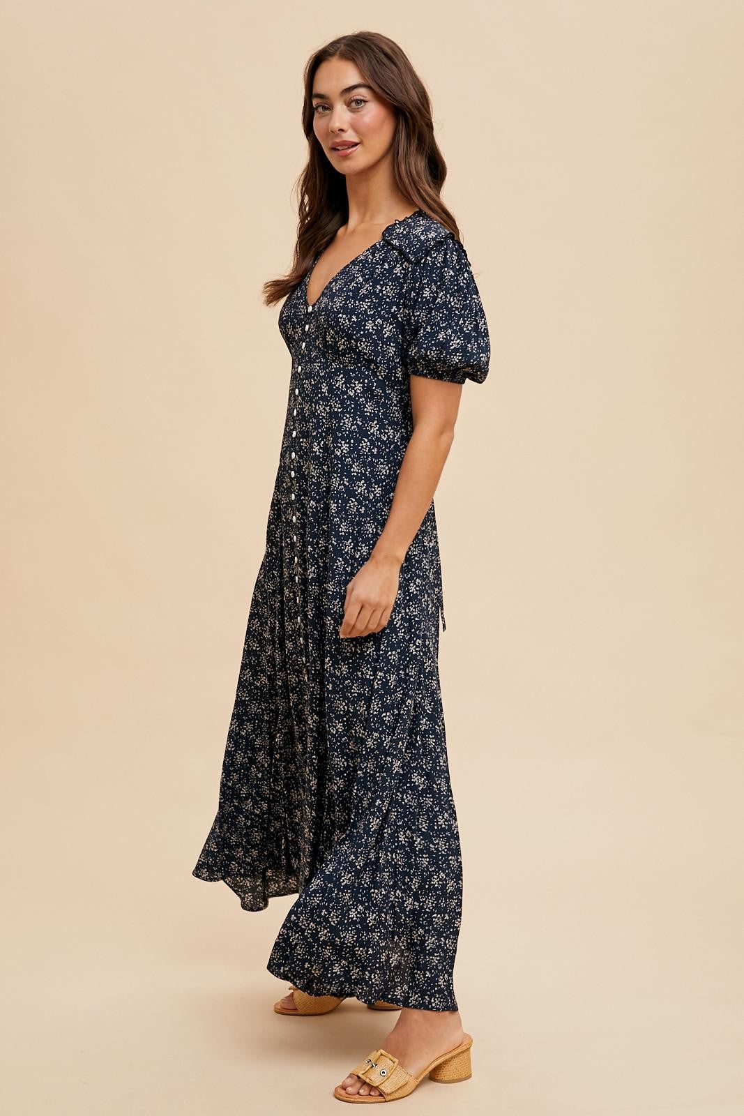 Navy Floral Button Down Maternity Dress