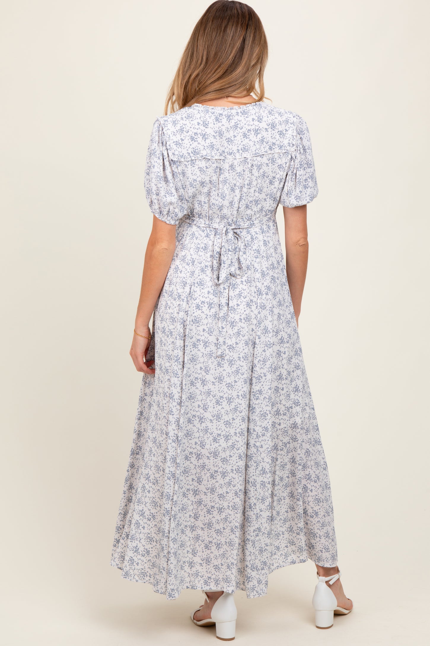 Light Blue Floral Button Down Maternity Dress