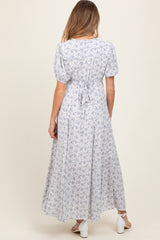 Light Blue Floral Button Down Maternity Dress