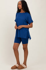 Navy Hi-Low Short Sleeve Tee Biker Short Set