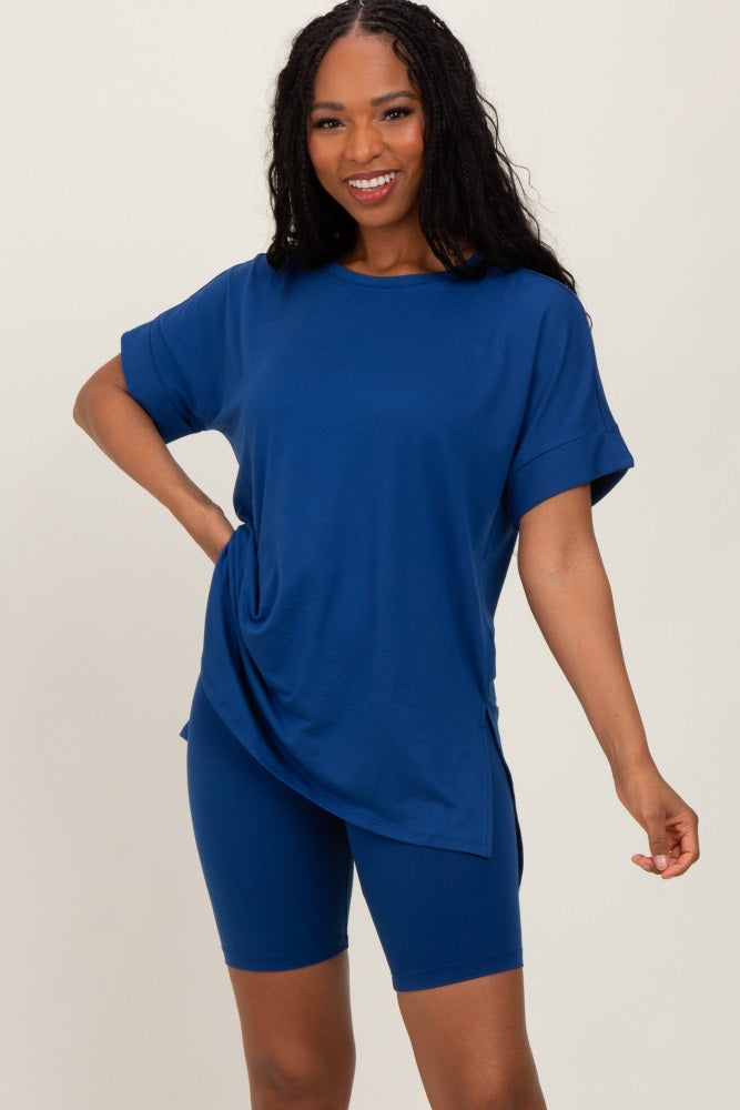 Navy Hi-Low Short Sleeve Tee Biker Short Set