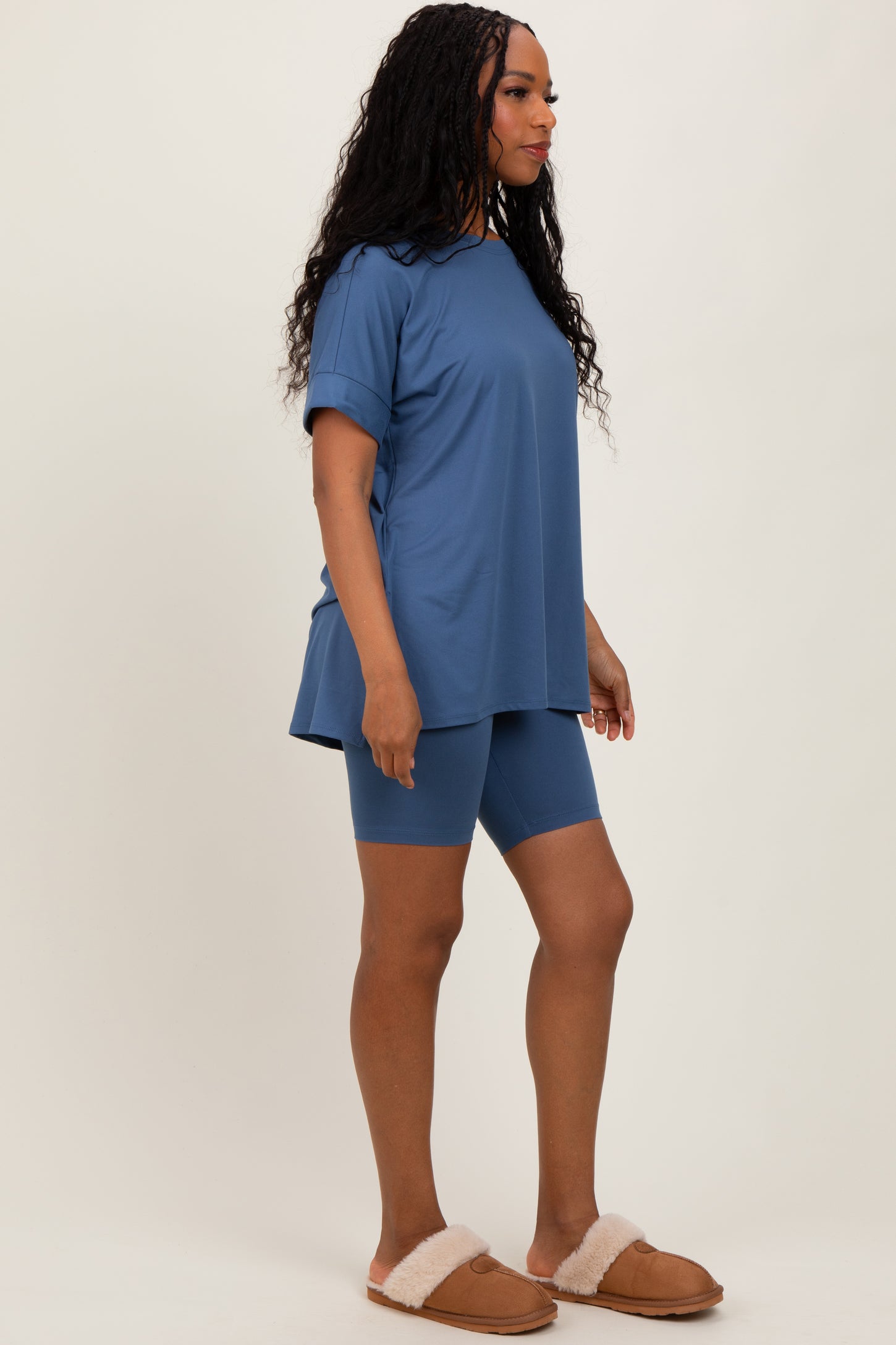 Blue Hi-Low Short Sleeve Tee Biker Short Set