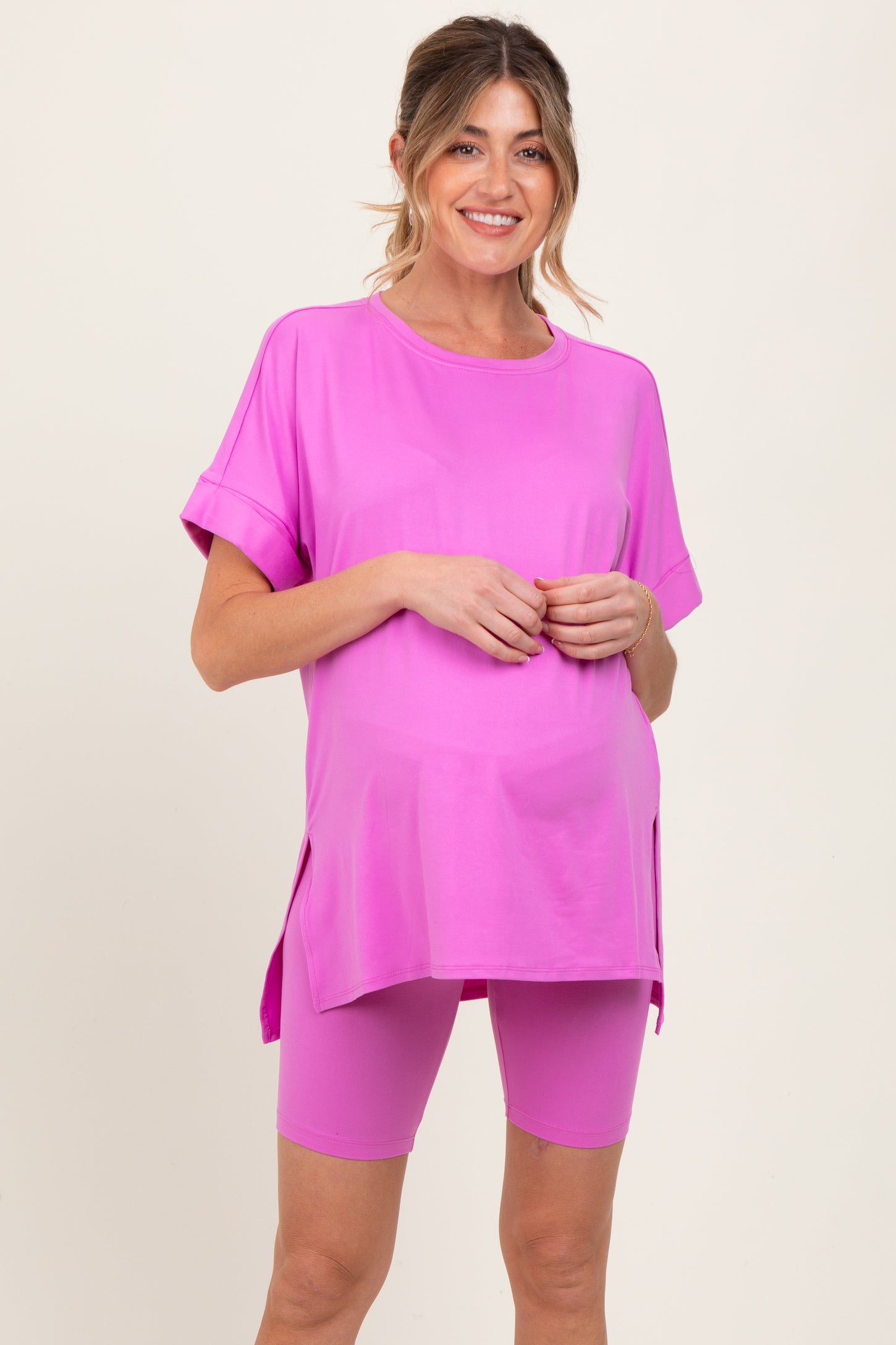 Mauve Hi-Low Short Sleeve Tee Biker Short Maternity Set