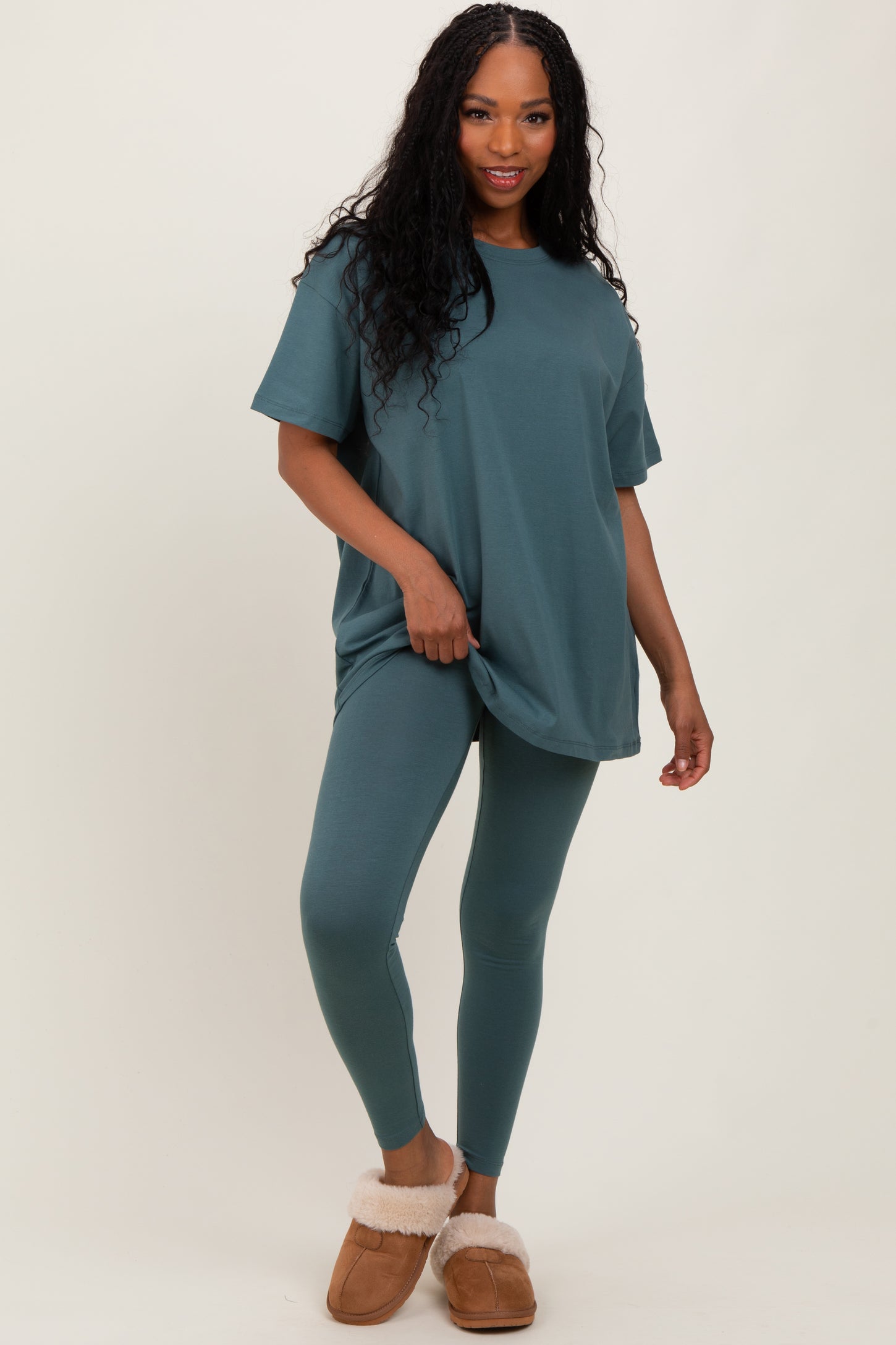 Light Olive Oversized Crewneck Short Sleeve and Legging Set