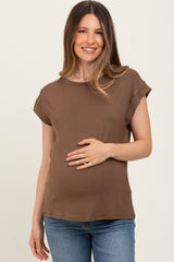Mocha Crew Neck Maternity Muscle Tee