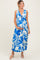 Blue Tropical Print Front Tie Sleeveless Button Up Maternity Dress