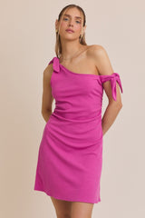 Magenta One Shoulder Tie Sleeveless Maternity Dress
