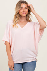 Light Pink V-Neck Crepe Knit Top
