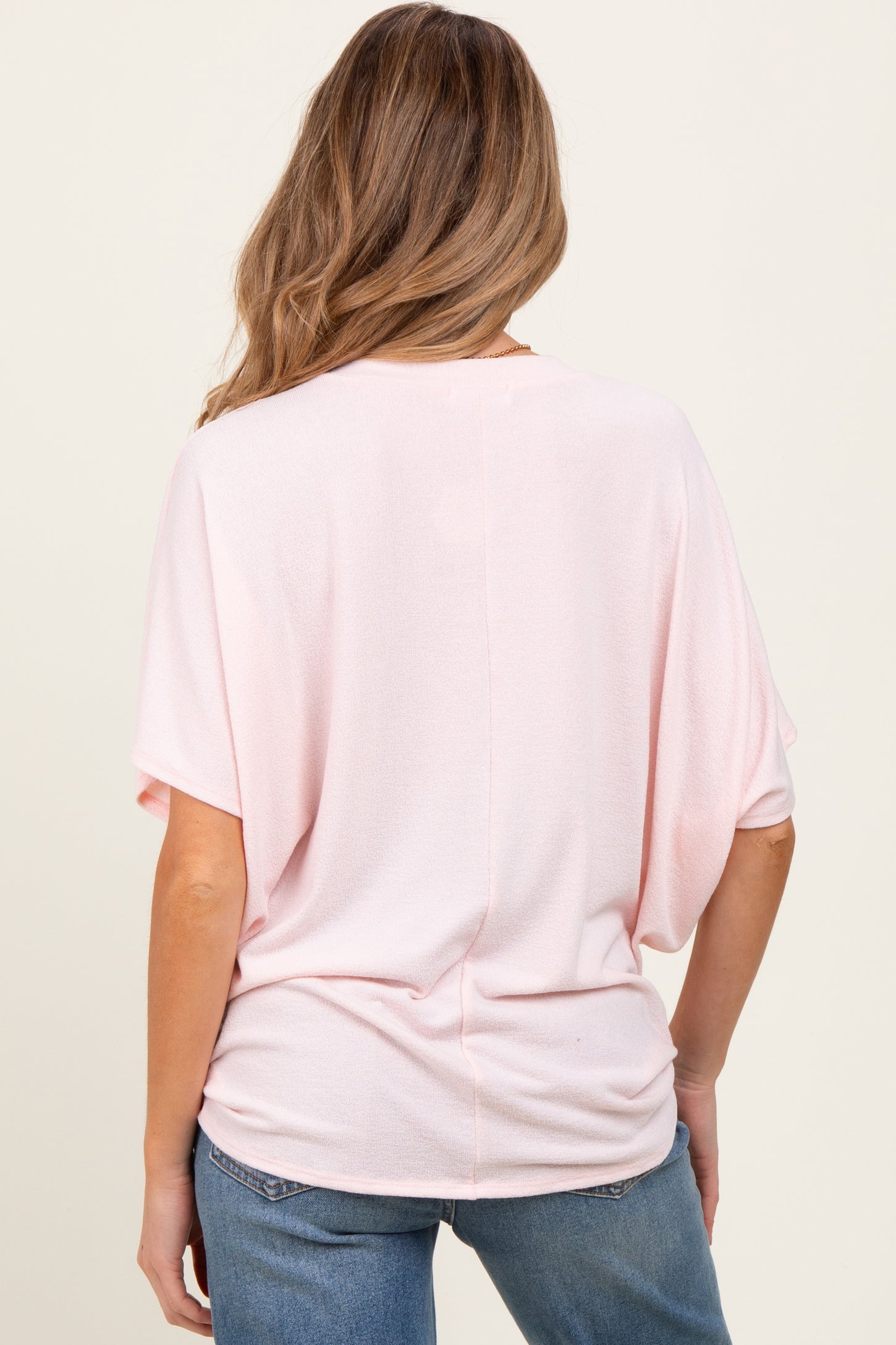 Light Pink V-Neck Crepe Knit Maternity Top