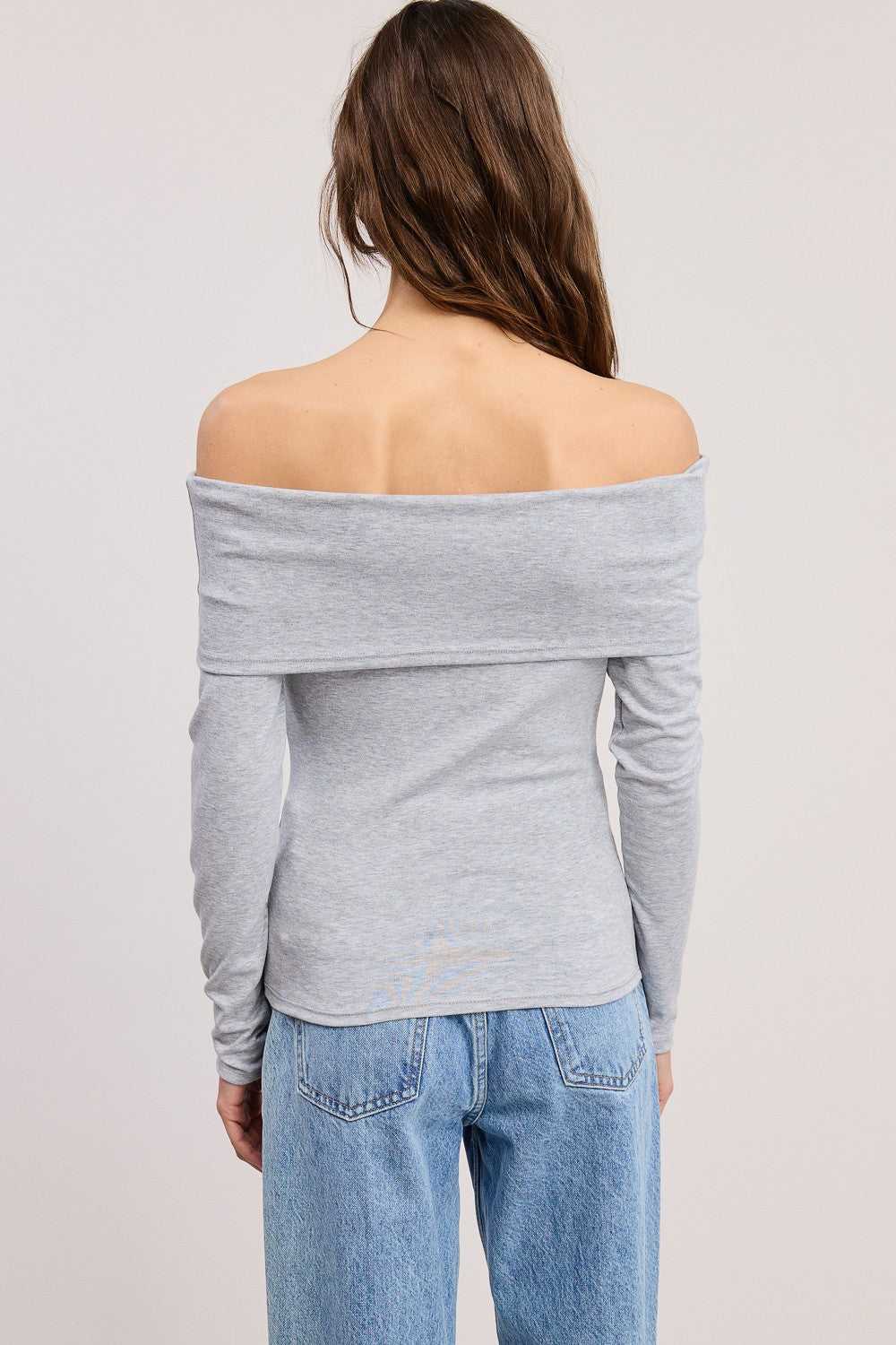 Heather Grey Off Shoulder Foldover Long Sleeve Top