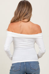 White Off Shoulder Foldover Maternity Long Sleeve Top