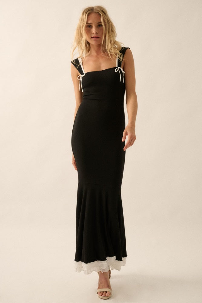 Black Knit Tie Detail Sleeveless Mermaid Maxi Maternity Dress