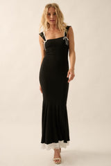 Black Knit Tie Detail Sleeveless Mermaid Maxi Maternity Dress
