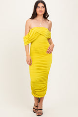 Lime Off Shoulder Draped Ruched Maternity Midi Dress