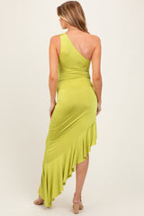 Lime One Shoulder Asymmetrical Ruffle Maternity Dress