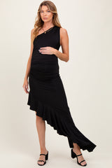 Royal Blue One Shoulder Asymmetrical Ruffle Maternity Dress