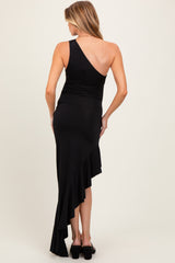 Royal Blue One Shoulder Asymmetrical Ruffle Maternity Dress