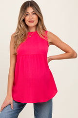 Fuchsia Ruffle Mock Neck Maternity Sleeveless Blouse