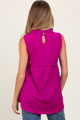 Magenta Ruffle Mock Neck Maternity Sleeveless Blouse