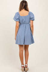 Blue Striped Chambray Front Tie Mini Dress