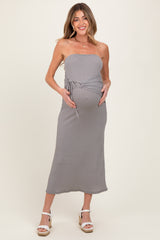 Black Gingham Strapless Side Tie Maternity Maxi Dress