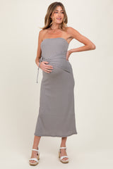 Black Gingham Strapless Side Tie Maternity Maxi Dress