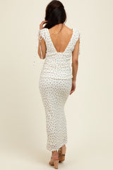 Cream Floral V-Neck Shoulder Tie Midi Dress