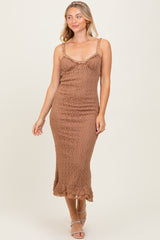 Mocha Lace Overlay Sweetheart Neckline Maternity Midi Dress