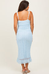 Light Blue Lace Overlay Sweetheart Neckline Maternity Midi Dress