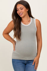 Light Olive Solid Ribbed Maternity Tank Top