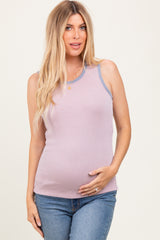 Mauve Solid Ribbed Maternity Tank Top