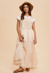 Cream Embroidered Ruffle Tiered Apron Dress