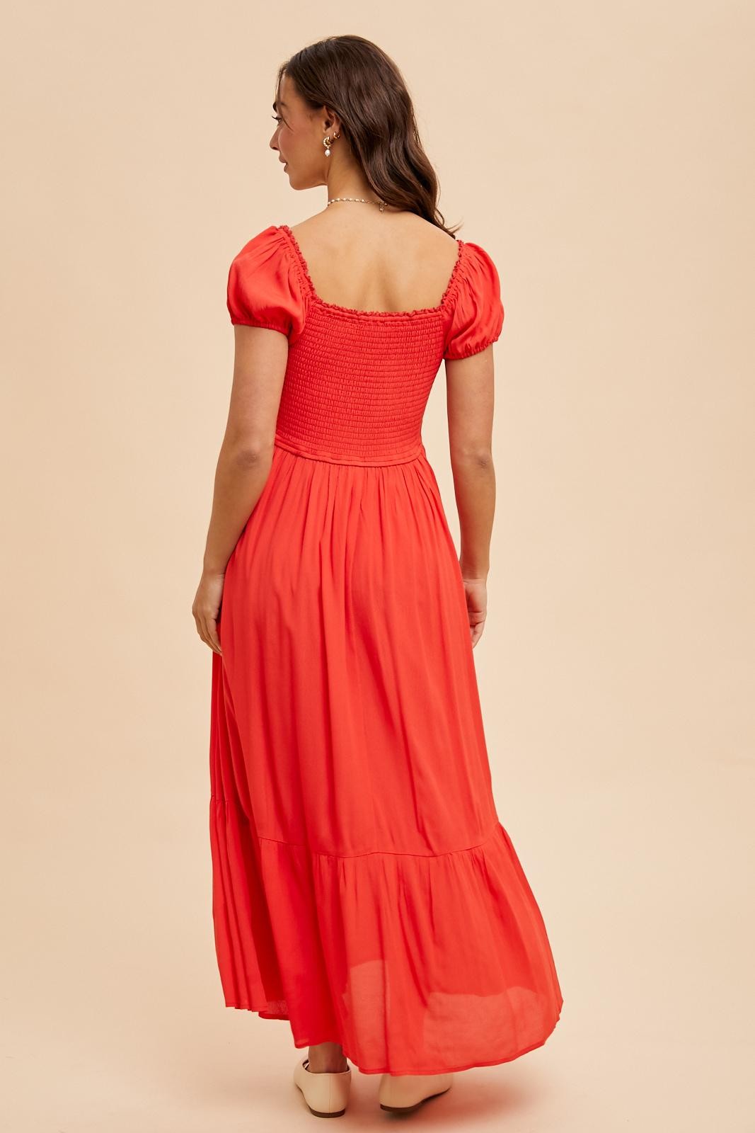 Red Ruffle Detail Square Neck Maxi Dress